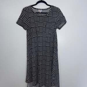 LuLaRoe Carly High-Low Swing Dress Black and White Geometric Pattern XS